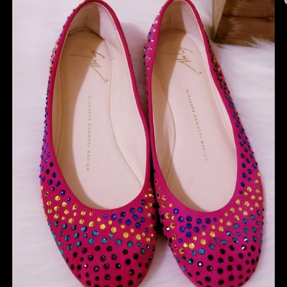 Giuseppe Zanotti HotPink Swarovski flat shoes
